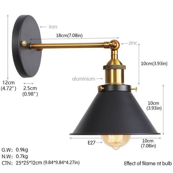 1-Light Black Sconce Hardwired Wall Lighting Fixture with Swing Arm