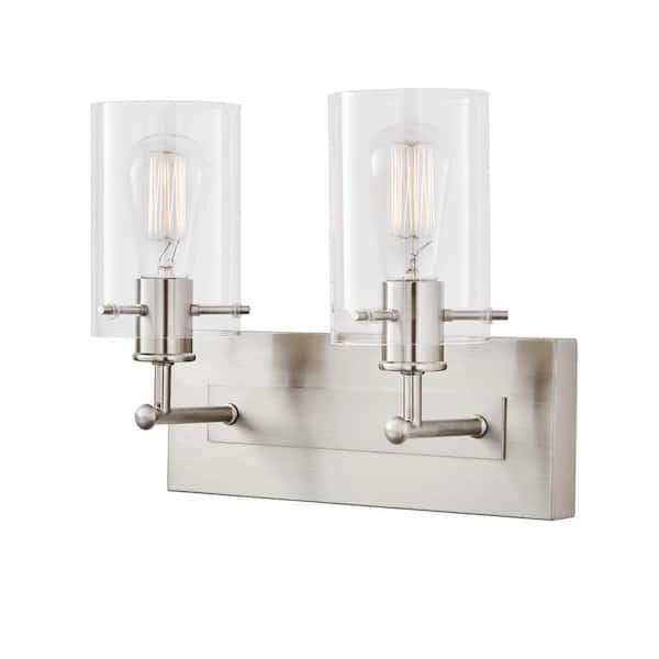 Regan 12.75 in. 2-Light Brushed Nickel Vanity Light with Clear Glass Shades