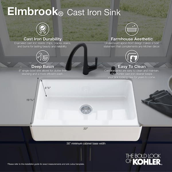 Elmbrook Cast Iron 33 in. Single Bowl Farmhouse Apron Front Kitchen Sink in Black