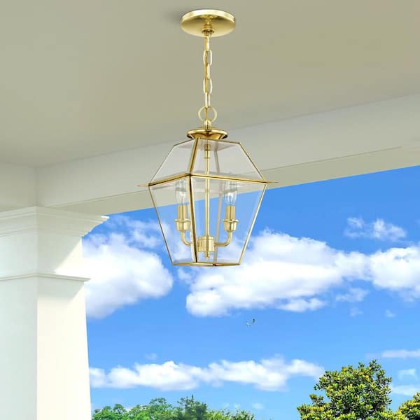 Westover 2 Light Polished Brass Outdoor Pendant Lantern