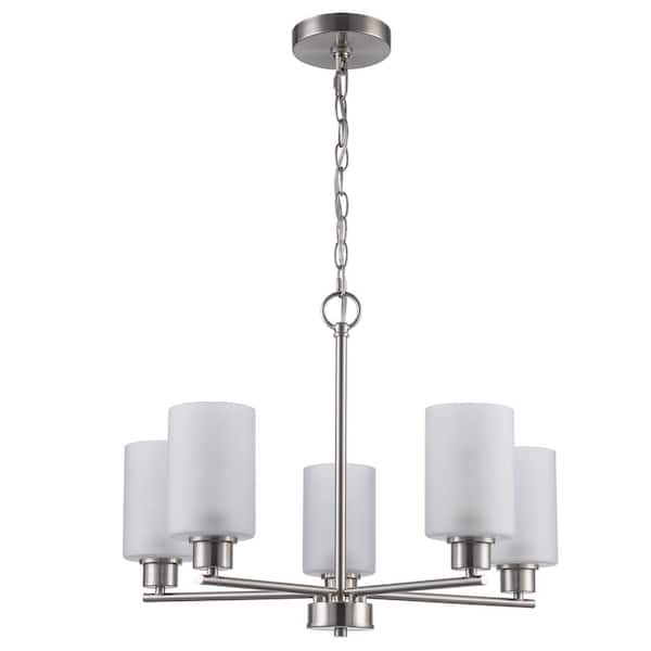Heath 5-Light Brushed Nickel Chandelier Light Fixture with Frosted Glass Shades