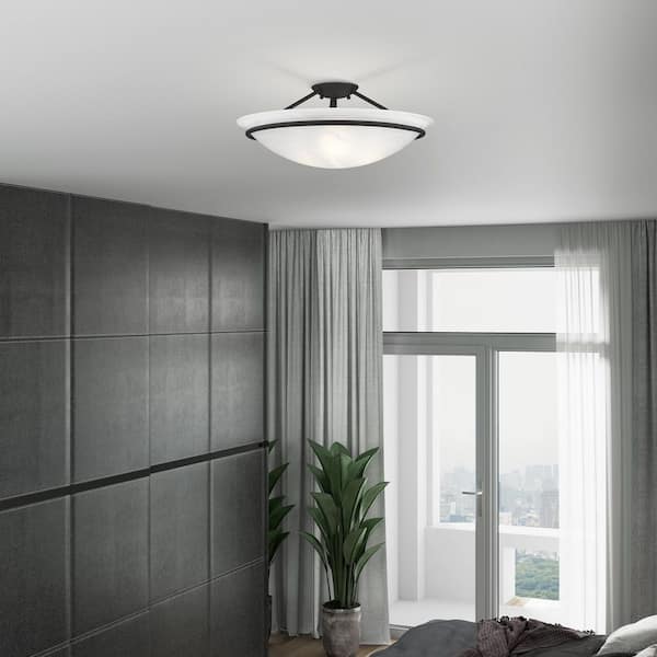 Providence 3-Light Black Incandescent Ceiling Semi-Flush Mount