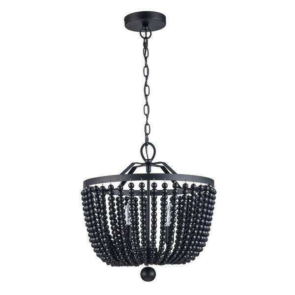 4-Light Black Beaded Chandelier Light Fixture with Hanging Beaded Shade