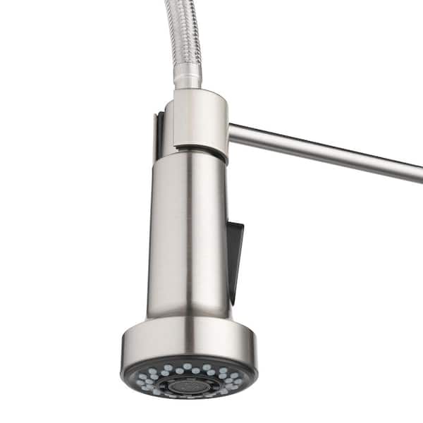 2-Handle Wall-Mount Pull-Down Sprayer Kitchen Faucet in Stainless Steel