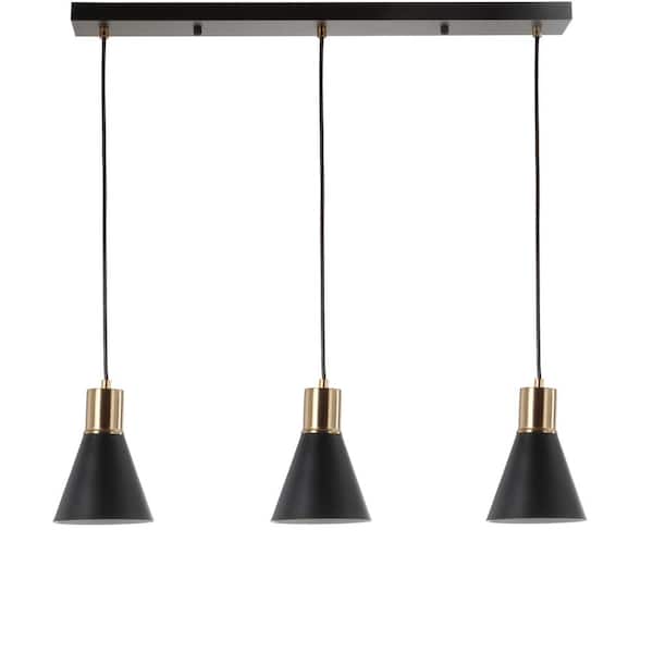 Apollo 33.5 in. 3-Light Adjustable Modern Metal LED Pendant, Black/Brass Gold