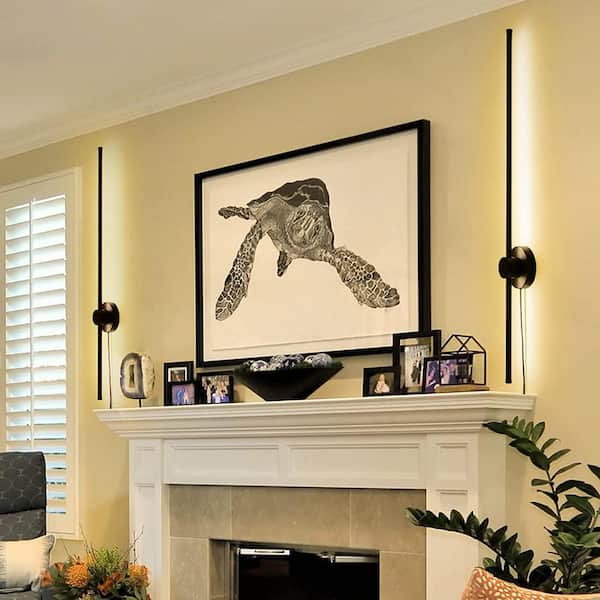 2 Light 39.4 in. W Set of 2 Dimmable LED Black Wall Lights Plug in Adjusted 180° Wall Sconce with On/Off Switch