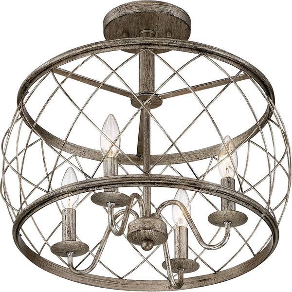 Dury 17.5 in. 4-Light Century Silver Leaf Semi-Flush Mount