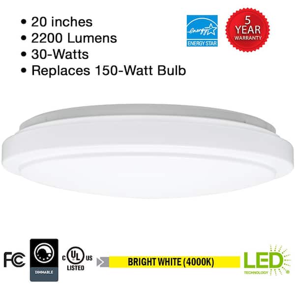 20 in. Round Dimmable LED Flush Mount Ceiling Light 2200 Lumens 4000K Bright White (8-Pack)