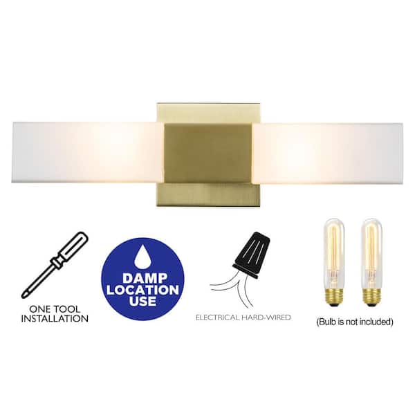 2-Light Gold Finish Wall Sconce Vanity Light with White Glass Shade