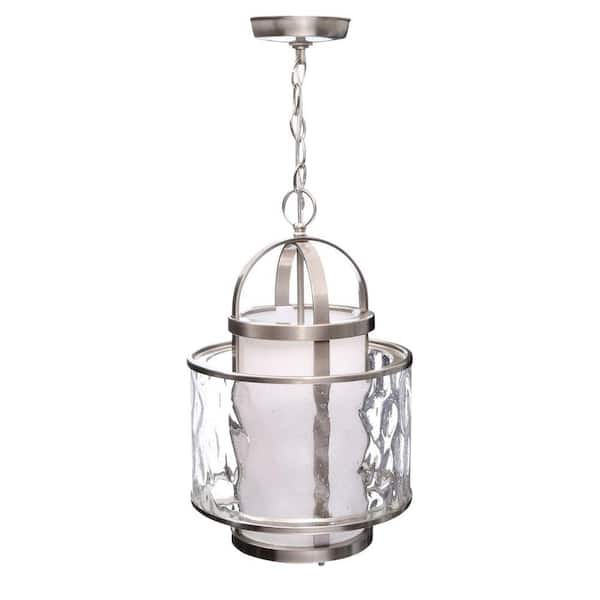 Bay Court Collection 1-Light Brushed Nickel Foyer Pendant with Etched Opal Glass