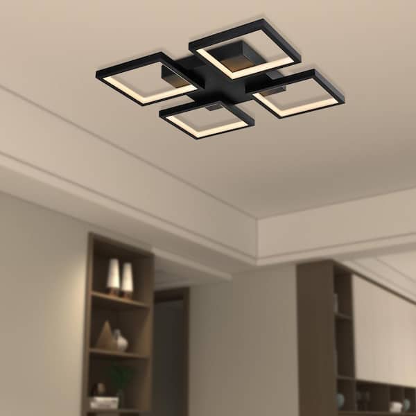 Boston 4-Light 19.18 in. Black Unique/Statement Square/Rectangle LED Semi-Flush Mount
