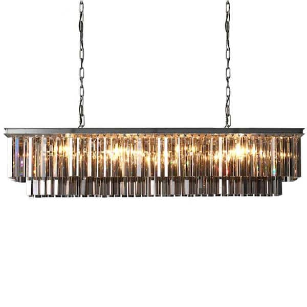 47 in. 8-Light Black and Smoke Crystal Chandelier Modern Dining Room Pendant Lighting