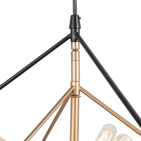 Black Sputnik Candlestick Island Chandelier, Linear Square Modern Industrial 6-Light Gold Nested Cage Pendant Light
