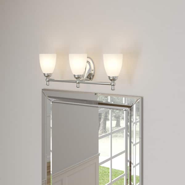 Solomone 22 in. 3-Light Polished Chrome Bathroom Vanity Light Fixture with Opal Glass Shades