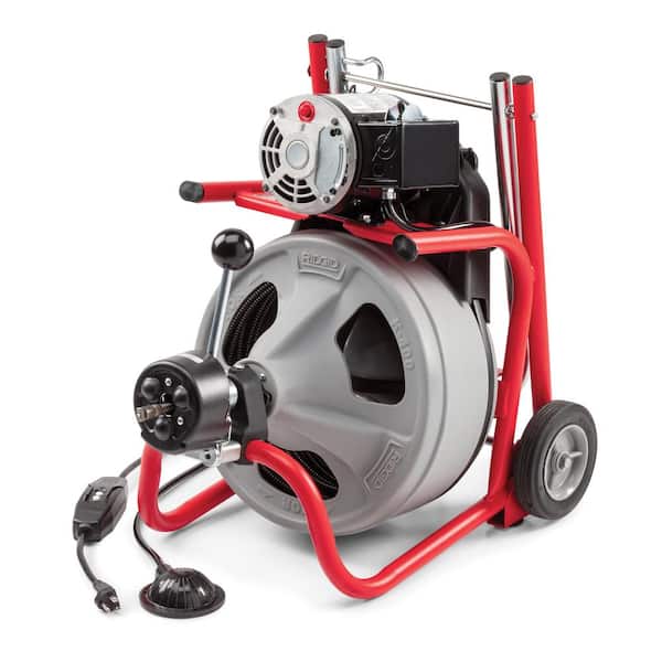 K-400 AutoFeed Drain Cleaning Snake Auger 120-Volt Drum Machine and C-45IW 1/2 in. x 75 ft. Cable + Tool Set & Gloves