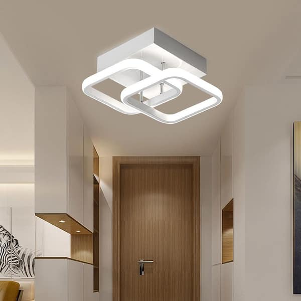 7.87 in. 1-Light White Modern Square Elegant Semi-Flush Mount LED Ceiling Light