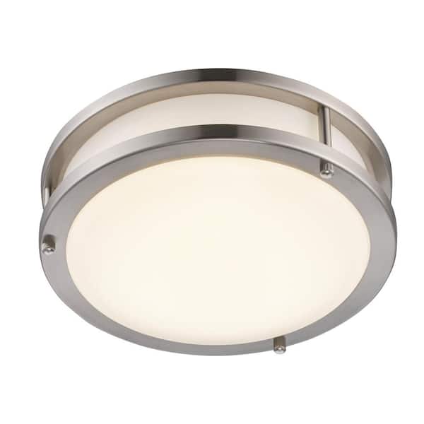 Barnes 9.5 in. Integrated LED Brushed Nickel Flush Mount Ceiling Light Fixture with Acrylic Shade