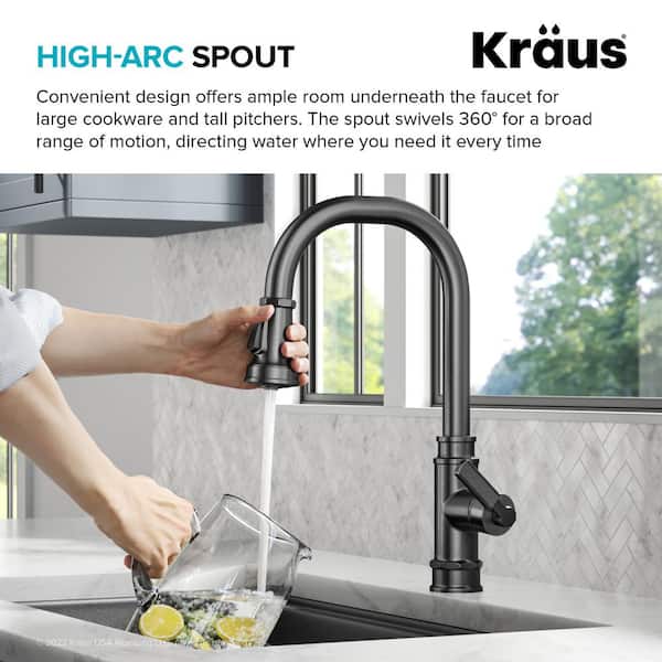 Allyn Transitional Industrial Pull-Down Single Handle Kitchen Faucet in Spot-Free Black Stainless Steel