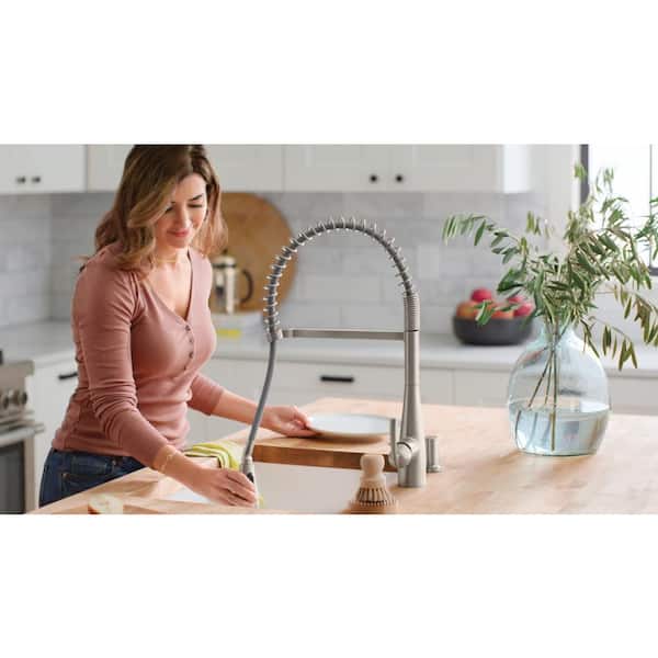 Essie Single-Handle Pre-Rinse Spring Pulldown Sprayer Kitchen Faucet with Power Clean in Spot Resist Stainless