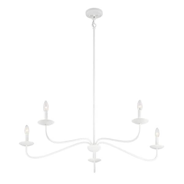 42 in. W x 7 in. H 5-Light Bisque White Candlestick Chandelier with Curved Arms and No Bulbs Included