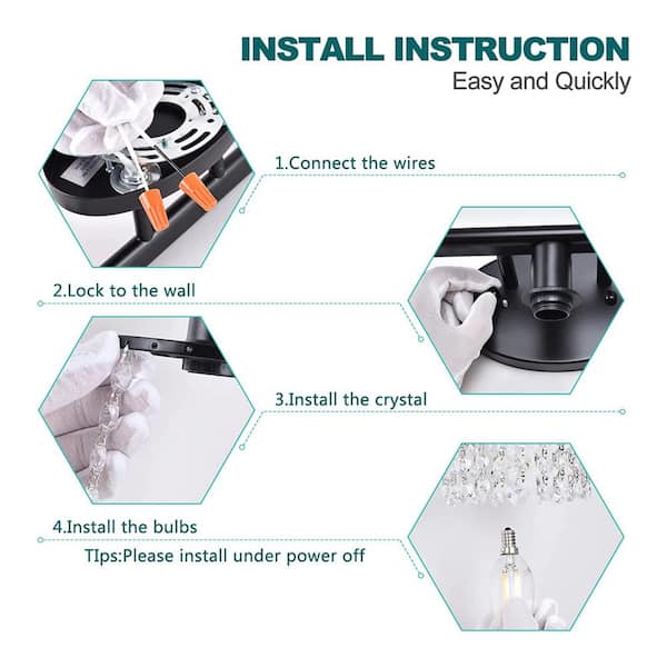 20.87 in. 3-Light Matte Black Vanity Wall Lamp with Crystal Shade