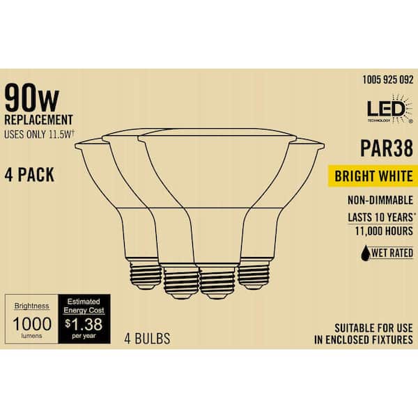 90-Watt Equivalent PAR38 Non-Dimmable Flood LED Light Bulb Bright White (4-Pack)