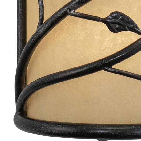 Vine 2-Light Black Rustic Flush Wall Sconce Amber Glass