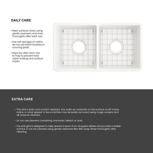 Farmhouse Apron-Front Fireclay 33 in. Double Bowl Kitchen Sink in White with Bottom Grid