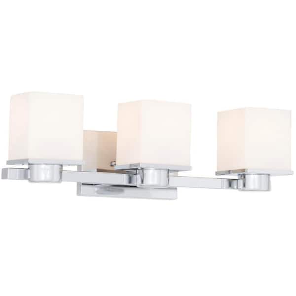 Sharyn 3-Light 8 in. Chrome Indoor Bathroom Vanity Wall Sconce or Wall Mount with Frosted Glass Square Rectangle Shades