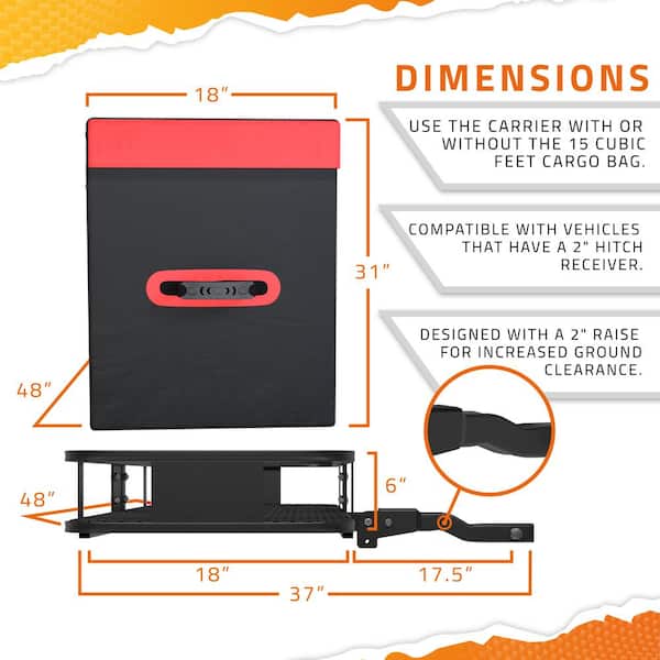 500lb Capacity Rustproof Hitch Mount Cargo Carrier 48inx18inx6in + 15 Cu.ft Waterproof Cargo Bag and Packing Cubes, Red