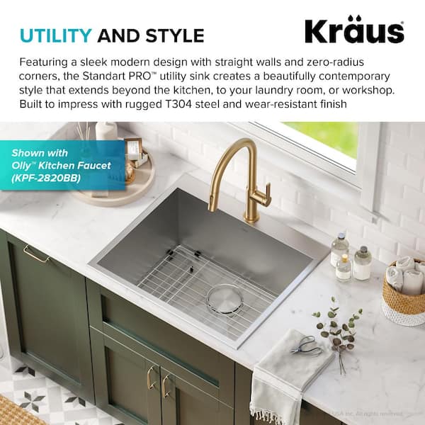 Standart PRO 16-Gauge Stainless Steel 25 in. Drop-in / Undermount Single Bowl Deep Laundry Utility Sink