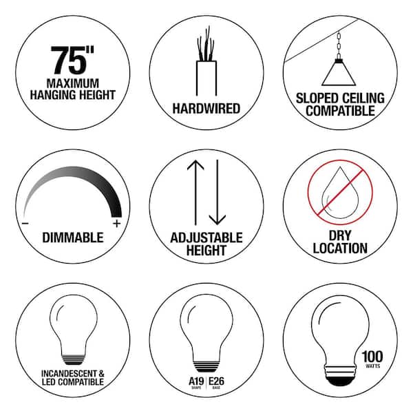 1-Light Black Warehouse Pendant Hanging Light with Metal Shade