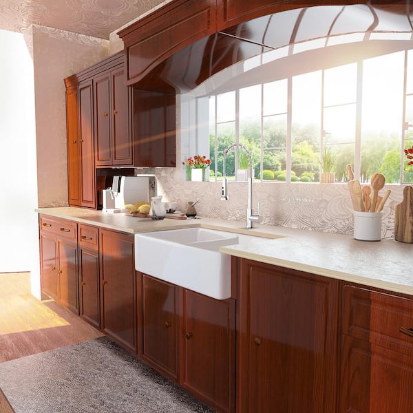 White Fireclay 32 in. Double Bowl Farmhouse Apron Front Kitchen Sink