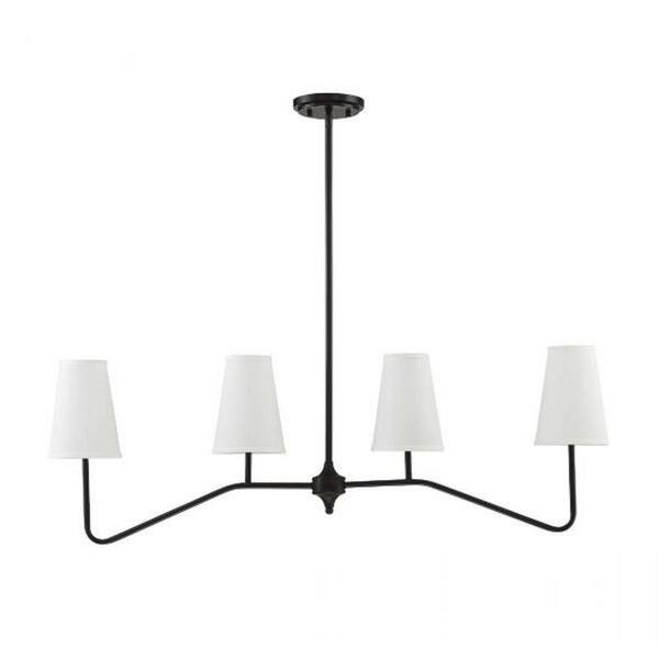 40 in. W x 13 in. H 4-Light Oil Rubbed Bronze Linear Chandelier with White Fabric Shades