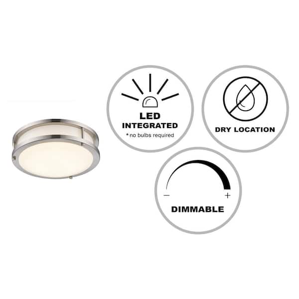 Barnes 9.5 in. Integrated LED Brushed Nickel Flush Mount Ceiling Light Fixture with Acrylic Shade