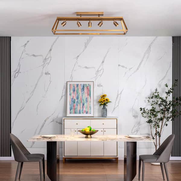 Shura Cage 48 in. 5-Light Integrated LED Farmhouse Flush Mount Light, Directional Spot with Dimmable - Brushed Brass