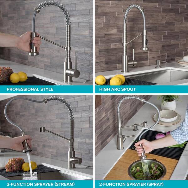 Bolden Single Handle Pull-Down Kitchen Faucet and Purita Beverage Faucet in Spot Free Antique Champagne Bronze Finish