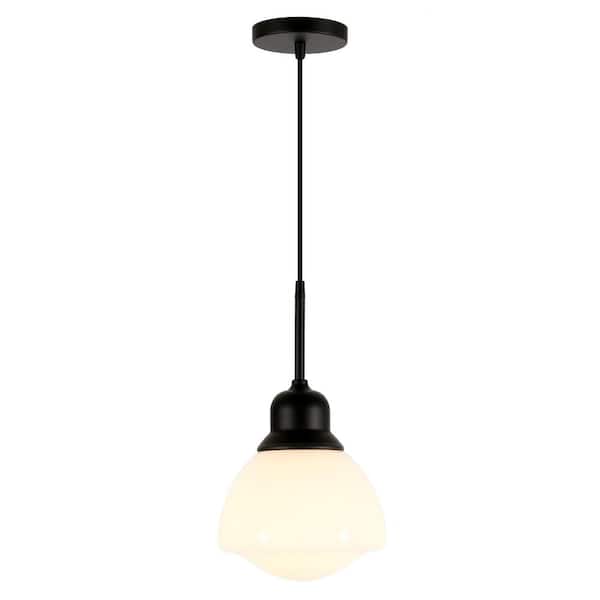 Brooks 1-Light Blackened Bronze Pendant with White Milk Glass Shade
