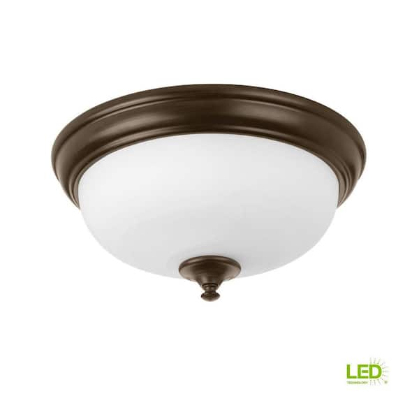 13 in. Alabaster Collection 21 -Watt Antique Bronze Integrated LED Flush Mount
