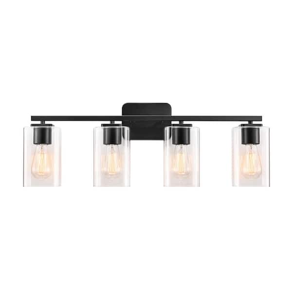 29 in. 4-Light Black Vanity Light with Square Glass Shades