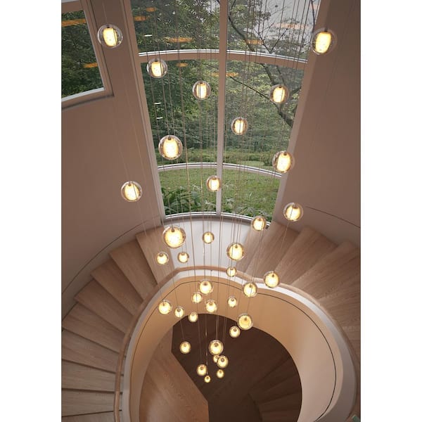 36-Light Modern Chrome Spiral Crystal Raindrop Chandelier Foyer High Ceiling Large Chandelier