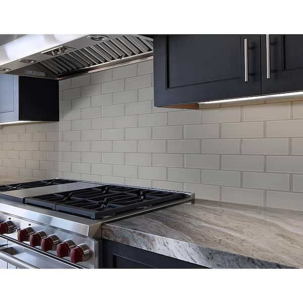 Oyster 4 in. x 11.75 in. Glossy Glass Subway Wall Tile (5 sq. ft./Case)