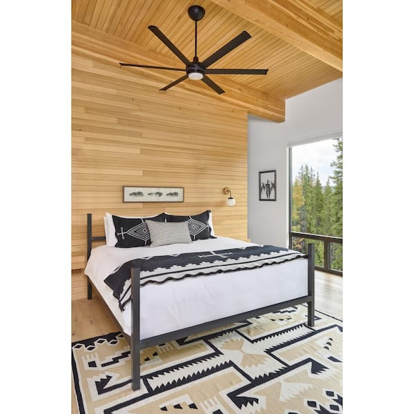 es6 - Smart Indoor/Outdoor Ceiling Fan, 72 in. Diameter, Black, Universal Mount with 7 in. Ext Tube - with Downlight LED