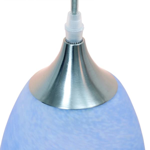 1-Light Oval Nickel Hand Blown Blue Glass Shade Pendant (Pack of 3)