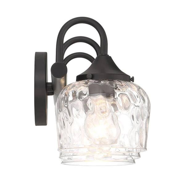23.25 in. 3-Light Matte Black Vanity Light with Clear Hammered Glass, No Bulbs Included