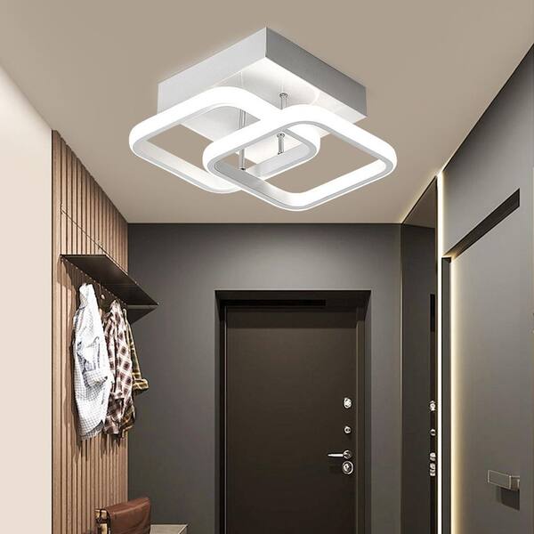 7.87 in. 1-Light White Modern Square Elegant Semi-Flush Mount LED Ceiling Light
