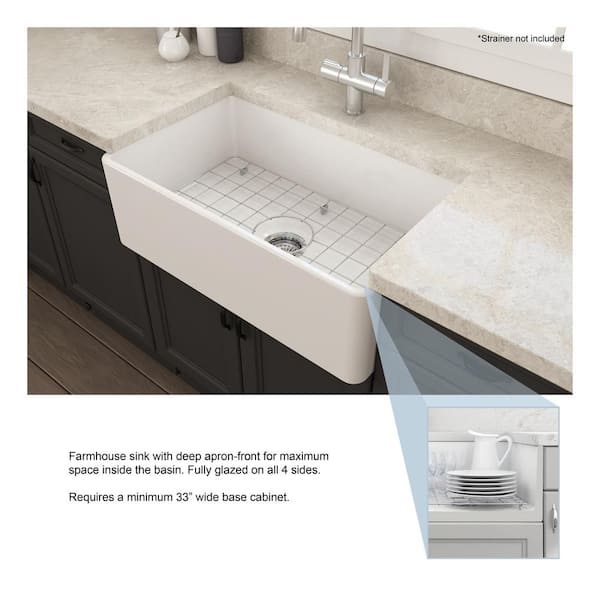 Farmhouse Apron-Front Fireclay 30 in. Single Bowl Kitchen Sink in White with Bottom Grid