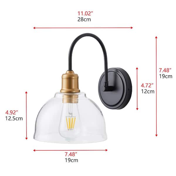 Industrial Gooseneck Black Wall Sconce Light with Clear Glass Shade 1-Light