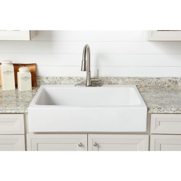 Josephine 34 in. 1-Hole Quick-Fit Drop-In Farmhouse Single Bowl Crisp White Fireclay Kitchen Sink