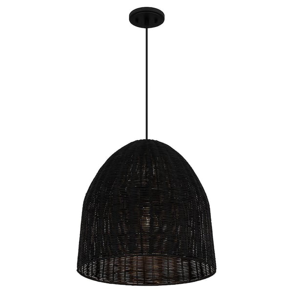 Highler 1-Light Matte Black Pendant with Matte Black Rattan Shade